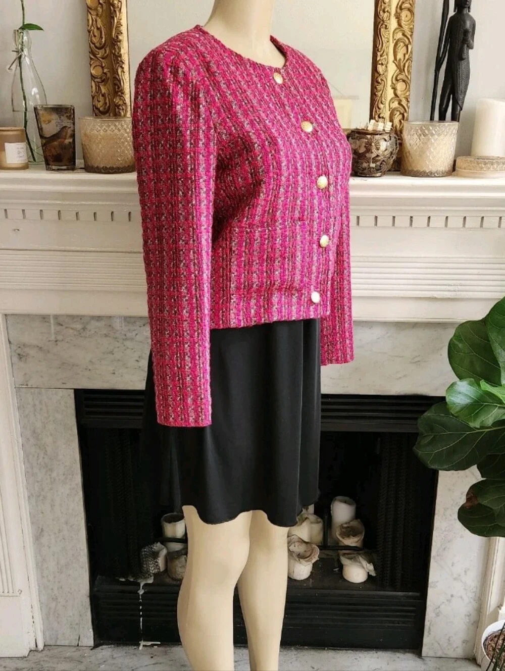 J Crew Factory Pink Plaid Cropped Blazer Size 4 Boucle Preppy Barbie Elle Woods